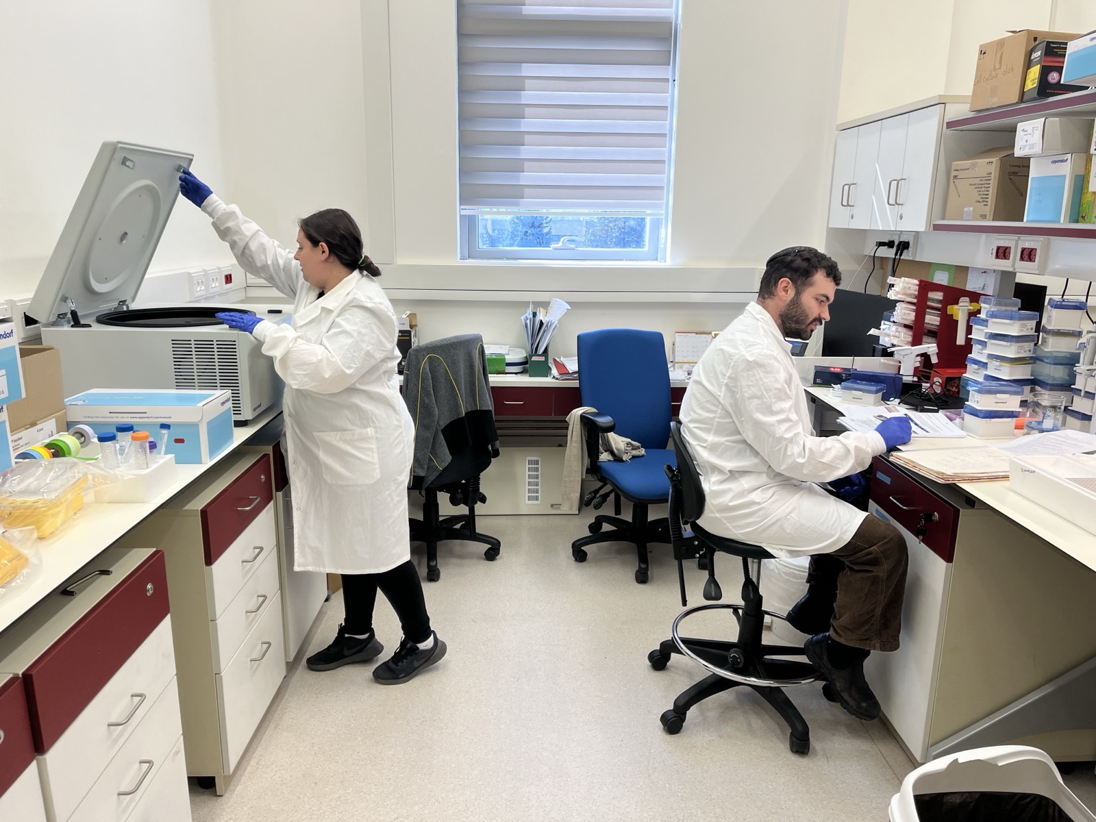 Lab members working in the wet lab